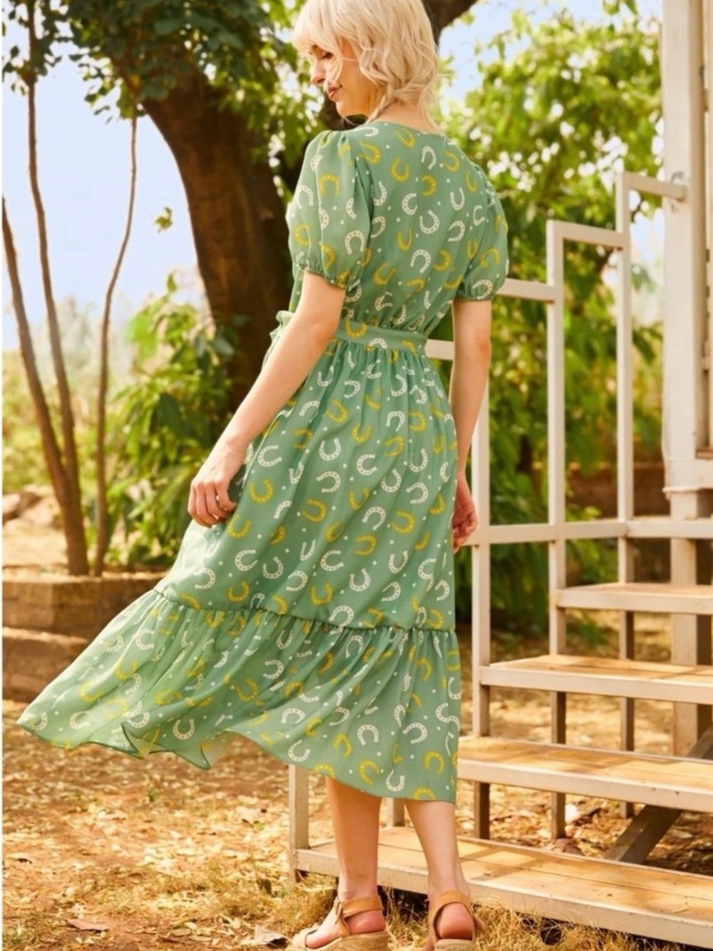 NWT ModCloth Lucky Horshoe 3x ruffled wrap dress - Picture 2 of 6